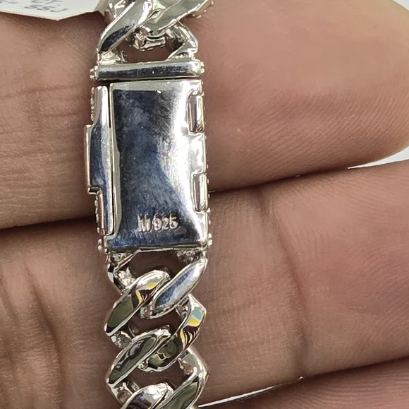 925 Sterling Silver Moissanite Diamond Bracelet 10mm 7.5 Inches